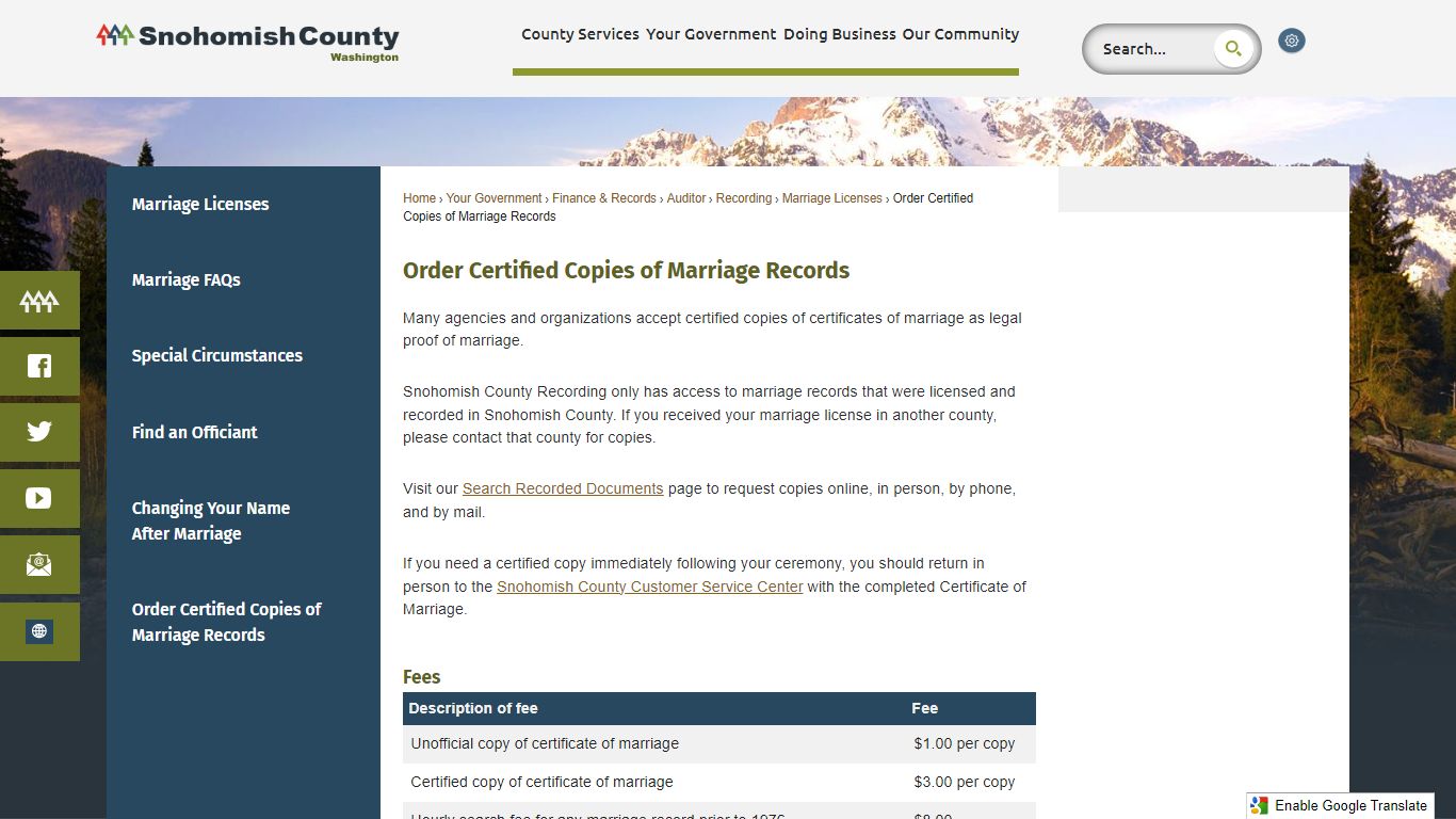 Order Certified Copies of Marriage Records | Snohomish County, WA ...